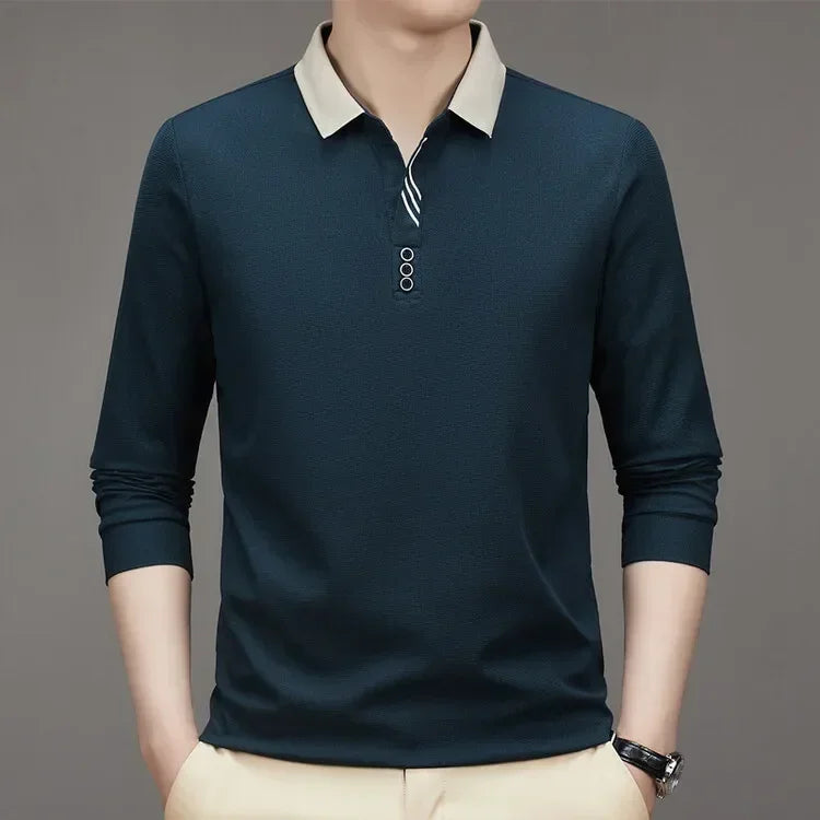 HASSAN® Long Sleeve Turn-down Collar Waffle T-shirt