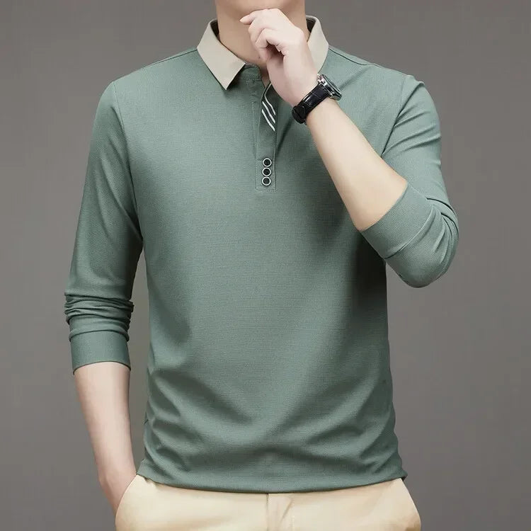 HASSAN® Long Sleeve Turn-down Collar Waffle T-shirt