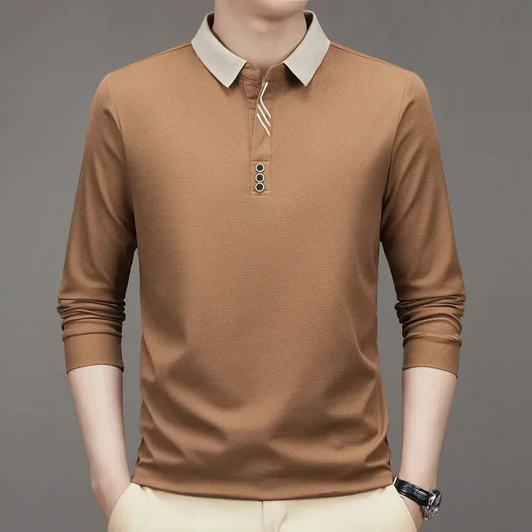 HASSAN® Long Sleeve Turn-down Collar Waffle T-shirt