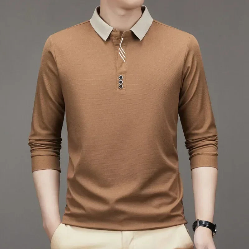 HASSAN® Long Sleeve Turn-down Collar Waffle T-shirt