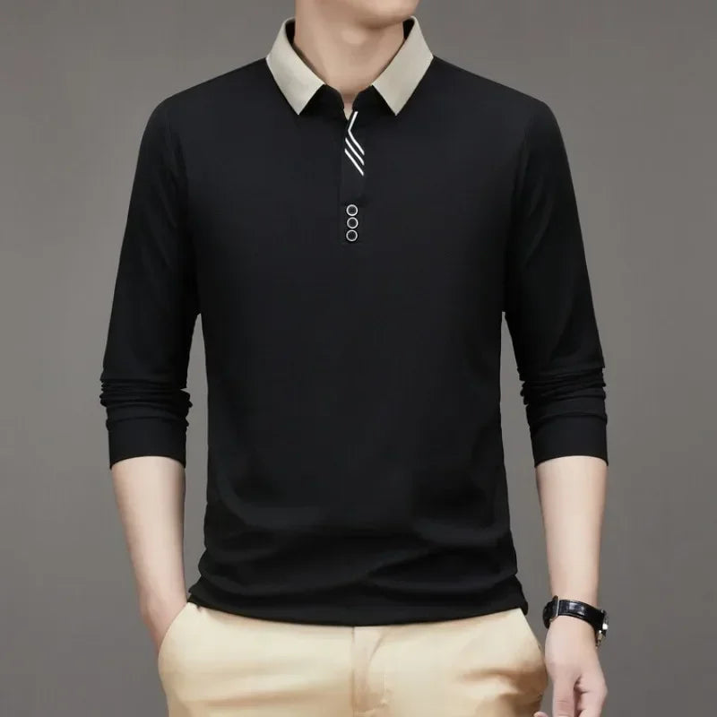 HASSAN® Long Sleeve Turn-down Collar Waffle T-shirt