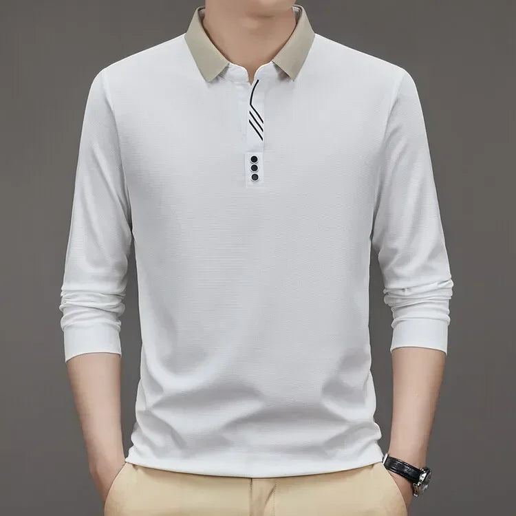 HASSAN® Long Sleeve Turn-down Collar Waffle T-shirt